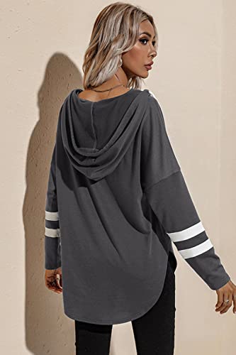 Image of Womens Long Sleeve V Neck Hoodie Sweatshirts Lightweight Pullover Tops