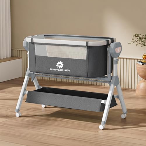 Image of StarAndDaisy Electric Swing Crib /Cradle for Baby with Mosquito Net, Baby Bed Side Bassinet with 5 Level Height Adjustable & Lockable Wheels � Black