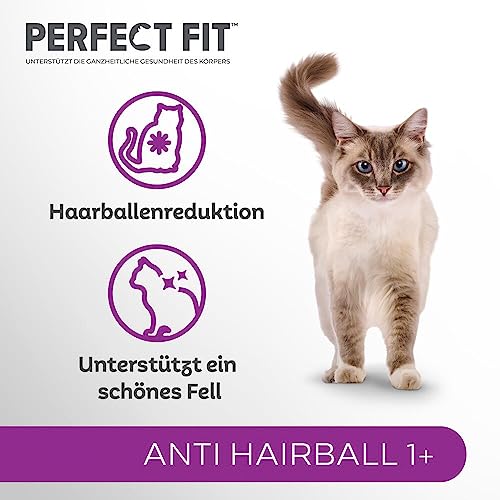 PERFECT FIT Anti-Hairball Adult Trockenfutter für erwachsene Katzen ab 1 Jahr - Huhn, 750g (6 Beutel)
