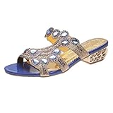 AEGJEGVD Damen Sandalen Mit Absatz Gold Strass Glitzer Hausschuhe Slip On Keilsandalen Sandalette Mit Blockabsatz Böhmen Plattform Pumps Retro Plateau Schuhe Strandschuhe Elegante Keilsandalen
