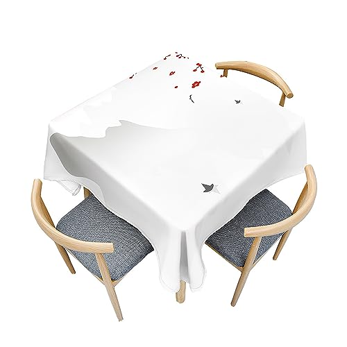 Treer Estilo Floral Chino Mantel Antimanchas, Mantel Efecto Loto, Lavable Manteles de Mesa, Cuadrada Protector Mesa Comedor para Decoración Hogar Cocina Comedor Jardín (Blanco,140x140cm)