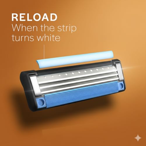 Image of 3-Blade Razor | Razor for Men, with 3 Anti-Friction blades, Dynamic Pivot for Smooth & Comfortable shave with Flexible Head, Water-Activated Moisture Strip (4 Cartridges, 3 BLADE)