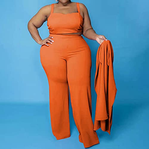 3 Piece Track Suits For Women Set Sexy - Crop Top Blazer Jacket And Wide Leg Long Pant Jumpsuit Romper Set Suits Orange 4X #TOP2