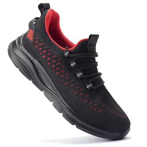 Steel Toe Shoes for Men and Women Comfortable Lightweight Work Safety Shoes Puncture Proof Slip Resistant Indestructible Sneakers Construction Work Utility Black Red 47