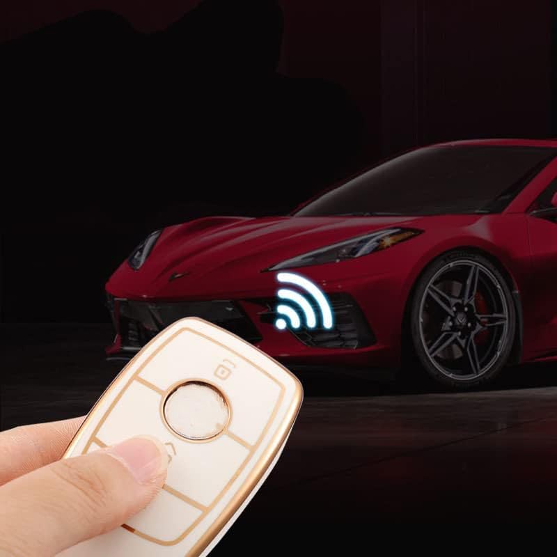 Key Fob Cover for Mercedes, Car Key Protective Cover for Mercedes Benz E Class 2017 S 2018 Remote Fob Key (Golden Edge-Black)