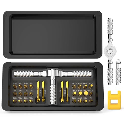 30 in 1 Magnetic Screwdriver Set, Multi Bit Ratchet Screwdriver Set with Detachable T Handle, Portable Compact Repair Screwdriver Tool Kit for Home Furniture Computer Bicycle