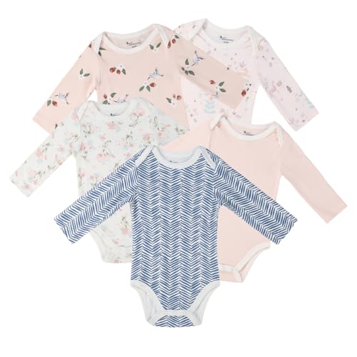Image of Baby Girls Long-Sleeve Bodysuit,100% Cotton 5 Pack One-Piece Baby Clothes,0-24 Months Soft Baby Girls Rompers