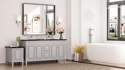 Image of Keonjinn 42x36 Inch Matte Black Bathroom Mirror for Over Sink, Rectangular