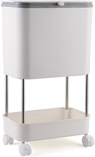 分別ゴミ箱 2段/3段 スリム キャスター付き 滑り蓋 コンパクト キッチン用 大容量 消臭 乾湿分別 滑蓋式 2段 分別 スリム (ホワイト,2層)