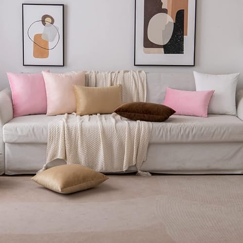 Image of 2 Pcs Reversible Velvet Pillow Covers Throw Pillow Case Soft Cozy Velvet Rectangle Home Decorative Throw Cushion Covers for Couch and Bed, Sofa (12x18 inch, Beige)