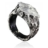 CAVIEA Men's Geometric Rock Texture Ring – Adjustable Cool Brutalist Concrete-Inspired Grunge Fashion Punk Biker Jewelry