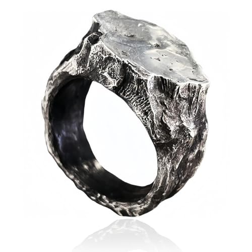 CAVIEA Men's Geometric Rock Texture Ring – Adjustable Cool Brutalist Concrete-Inspired Grunge Fashion Punk Biker Jewelry