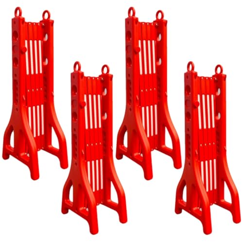 Expandable Mobile Barrier for Safety - Red | Plastic Extendable Folding Barricade | Portable Safety Barrier with Reflective Strips for Events, Construction & Pedestrian Control - 4 Barriers