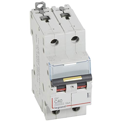 Legrand 409225 Disjoncteur DX³10000 16kA arrivée haute et départ bas à vis, 2P, 230V~ à 400V~, 40A, courbe C, 2 modules
