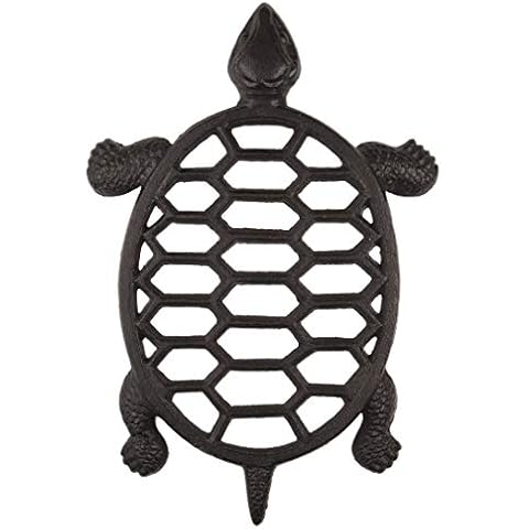 GASARÉ, Cast Iron Trivet for Hot Dishes, Pots, and Pans, Metal Trivet, Sea Turtle Design, Rubber Feet Caps, Ring Hanger, 11.5 x 8 Inches, Brown Cover