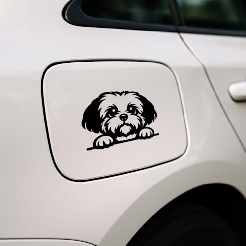 Image of 2Pcs - No Background - Waterproof Car Sticker Decal of Adorable Shih Tzu Peeking Design for Pet Lovers - Cute Animal Imagery for Any Space (Black, 5.5'' x 3.8'') |k19741BL