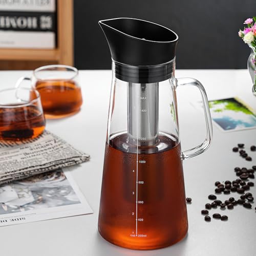 FixtureDisplays® Jarra de café gelado de imersão total de 1,5 l com bico e vedações de silicone, jar
