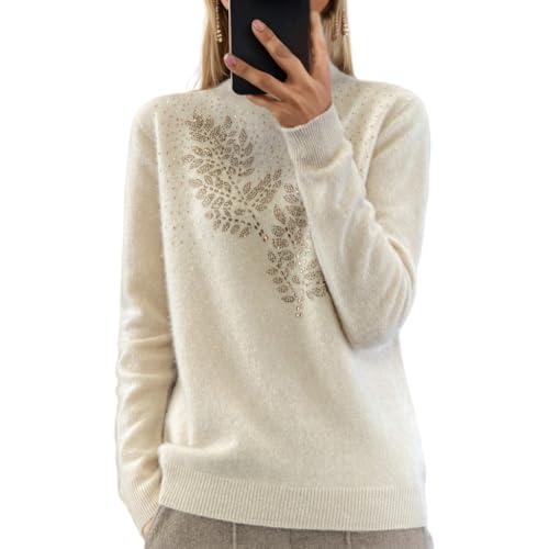 Women's Mock Neck Glitter Rhinestone Knit Sweater Fall Winter Warm