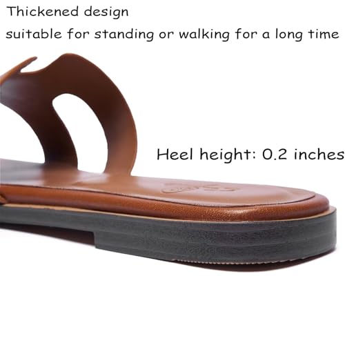 Women's Wide Width Leather Flat Sandals Slipper 2025 Summer Fashion Comfortable Memory Foam Slides for Women Footwear4