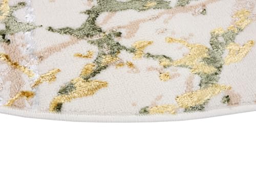 TAPISO Crystal Rund Teppich Kurzflor Glänzend Hellgrün Gold 160 x 160 cm – Ansicht 6