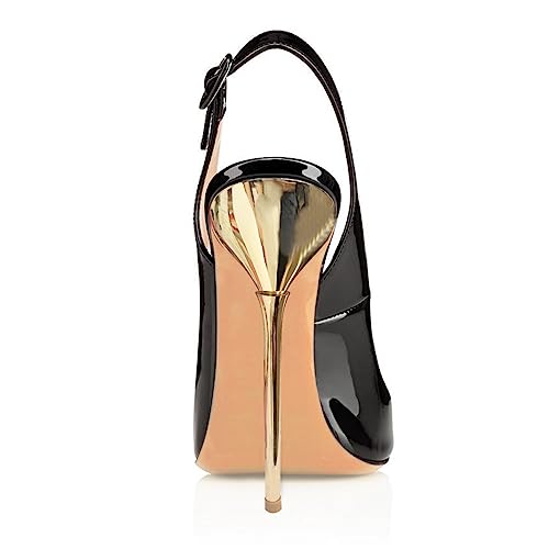 XYD Women Classic Peep Open Toe Pumps Slingback Metal Stiletto Heels 12CM Slip On Event Party Pumps Shoes4
