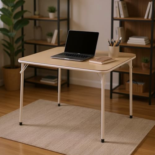 FurnitureR Klapptisch 86×86×71 cm, Stabiler Konferenztisch mit PVC-Oberfläche und Metallrahmen, Faltbarer Arbeitstisch für Büro, Seminar, Besprechung & Schulung, platzsparend verstaubar, Beige