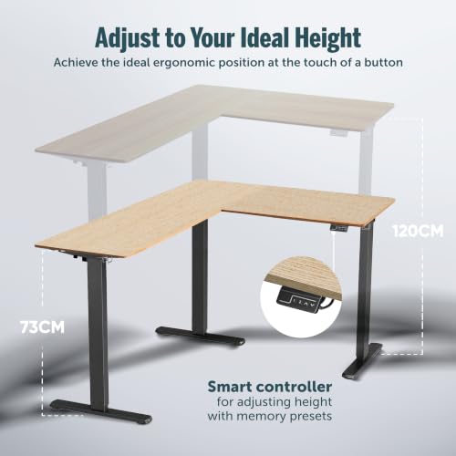 Image of JIN OFFICE Atlas L-Shaped Electric Height Adjustable Desk |Reversible Design L-Shape Adjustable Table | 3 Year Warranty,100 KG Wt. Cap, Memory Presets, Cup Holder|Home Office Sit Stand Desk Maple
