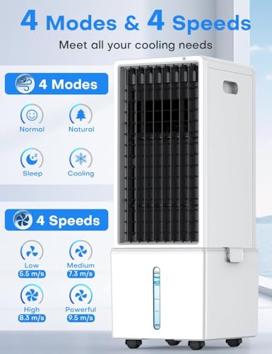 HIFRESH Air Cooler for Room Cooling, 31Ft Air Throw, 4 Modes & 4 Speeds, Remote & Touch, 12H Timer, 12L Tank for 24H Cooling, Waterless Alert, 2 Ice Packs, Low Power Consumption Tower Cooler for Home view 2