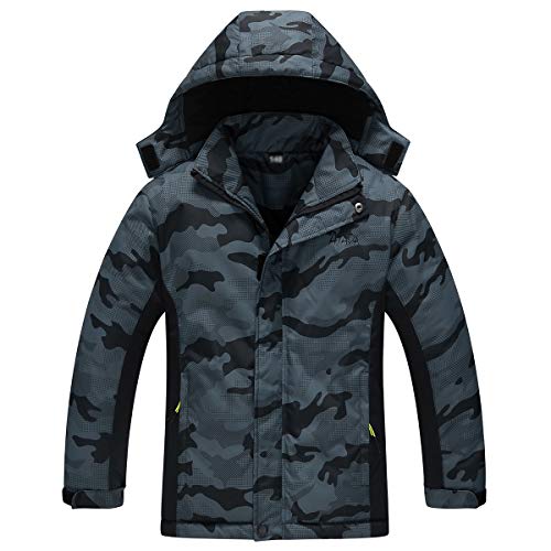 LAPLBEKE Enfant Garçon Capuche Fermeture éclair Impression Veste - Extérieur Coupe Blouson - Doublure en Polaire Épaissir Automne Hiver Manteau Noir 11-12 Ans Cover
