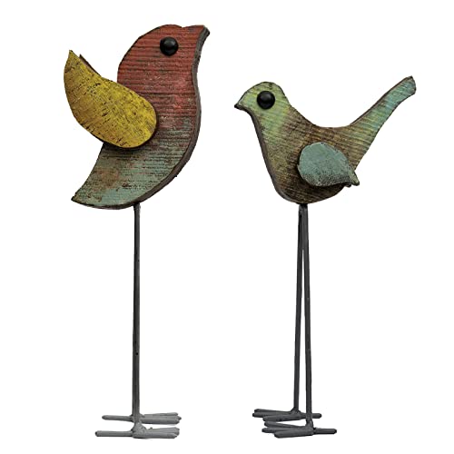 Image of Wooden Rustic Bird Figurines Set of 2 | Handmade Wood & Iron Decorative Showpiece | Antique Finish Table Decor for Home & Office (Height 11 inch, 220g) (Wooden Flying Bird S2)