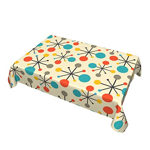 Mid Century Fifties Modern Atomic Retro Colors Tablecloth, Water Resistant Table Cloth Rectangle 54X72In Indoor And Outdoor Party Picnic Dining Room Kitchen Table Cover Home Decoration #TOP7