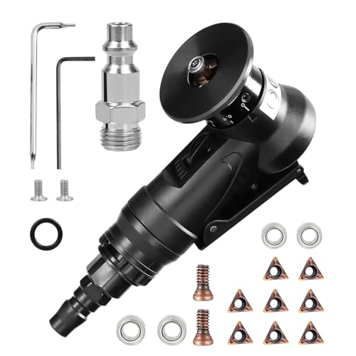 Pneumatic Chamfering Tool Handheld, Mini Air-Powered Chamfering Machine Trimming, 45° Arc Corner with 1/4 Inch Air Inlet for Metal Wood Beveling Deburring (C Angle Blades)