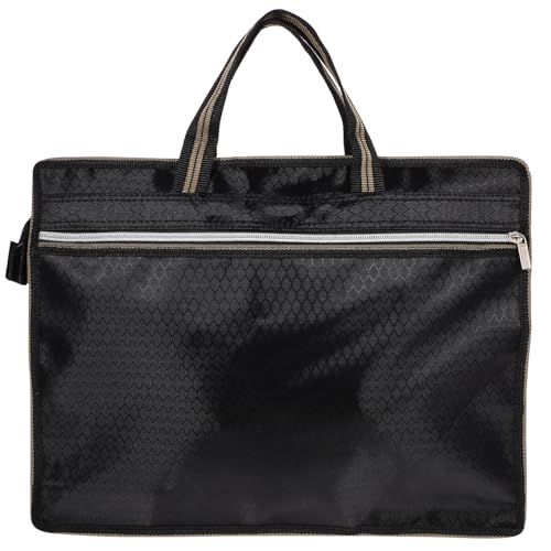 Healeved Bolsa para Documentos A4 de Tela Oxford Negra Doble Cremallera Organizador Portátil para Oficina y Escuela Carpeta Resistente para Archivos y Papeles
