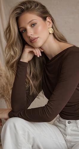 Image of SIGHTBOMB SOFTLINE Boat Neck Low Neck Drape Look Gathered Waterfall Afford LUX Edition Formal WEAR Long Sleeve Feather Touch TOP for Women