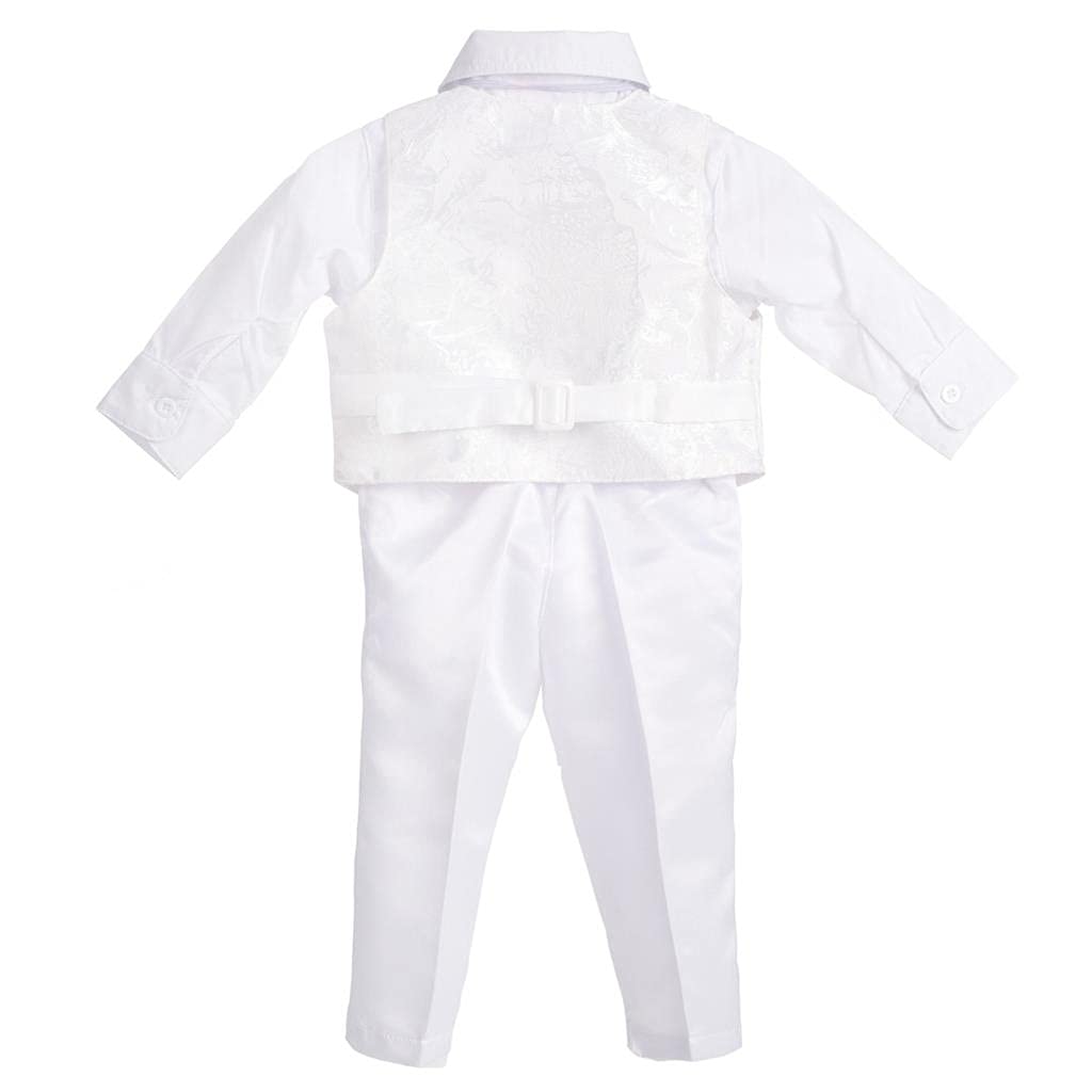 Lito Angels Ropa de Bautizo Traje de Boda Blanco para Bebe Niño, Manga Larga, Floral, Talla 6-24 Meses