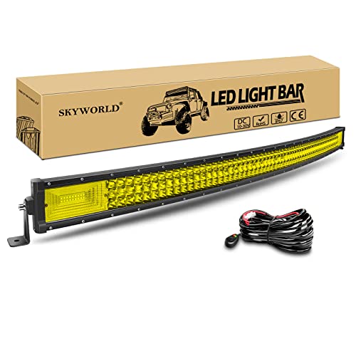 SKYWORLD 52 inch 675W LED Light Bar, Curved Yellow Amber Flood Spot Combo Beam Work Driving Fog Lights with Wiring Kit for Polaris RZR Car ATV UTV SUV Truck Boat Offroad Vehicles 4x4 12V 24V