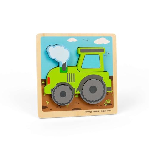 Bigjigs Toys Puzzle Tracteur Épais, Puzzle en Bois 5 Pièces