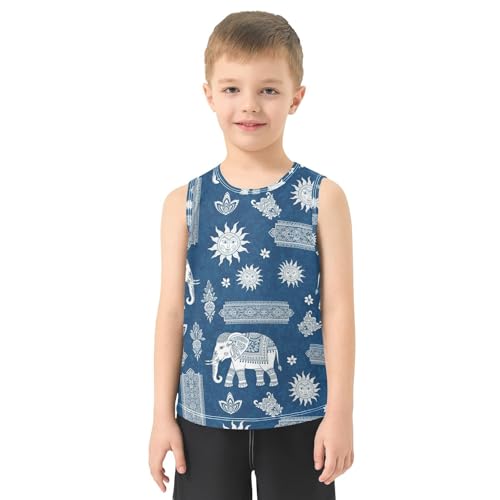 J JOYSAY Mandala Elephant Sun Blue Boys Tank Top Sleeveless Muscle Shirts Quick Dry Active Sport Workout Kids T-Shirts 3-15T2