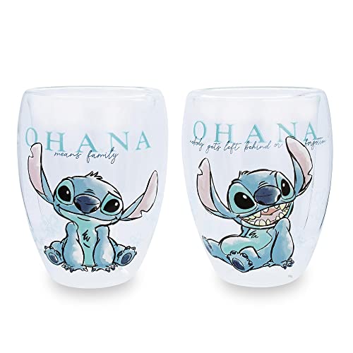 Disney Lilo And Stitch Ohana Means Family Floral Sketch Pose Stemless Wine Glasses, Set Of 2 #TOP16