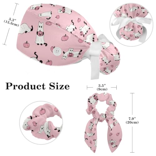 Image of Butterfly Scrub Cap Women with Ponytail & Buttons Adjustable Surgical Nurse Hat with Cotton Sweatband for Long Hair