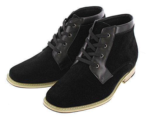 CALTO Men's Invisible Height Increasing Elevator Shoes - Black Nubuck Leather Lace-up Ankle Boots - 2.8 Inches Taller - T18051 - Size 10 D(M) US3