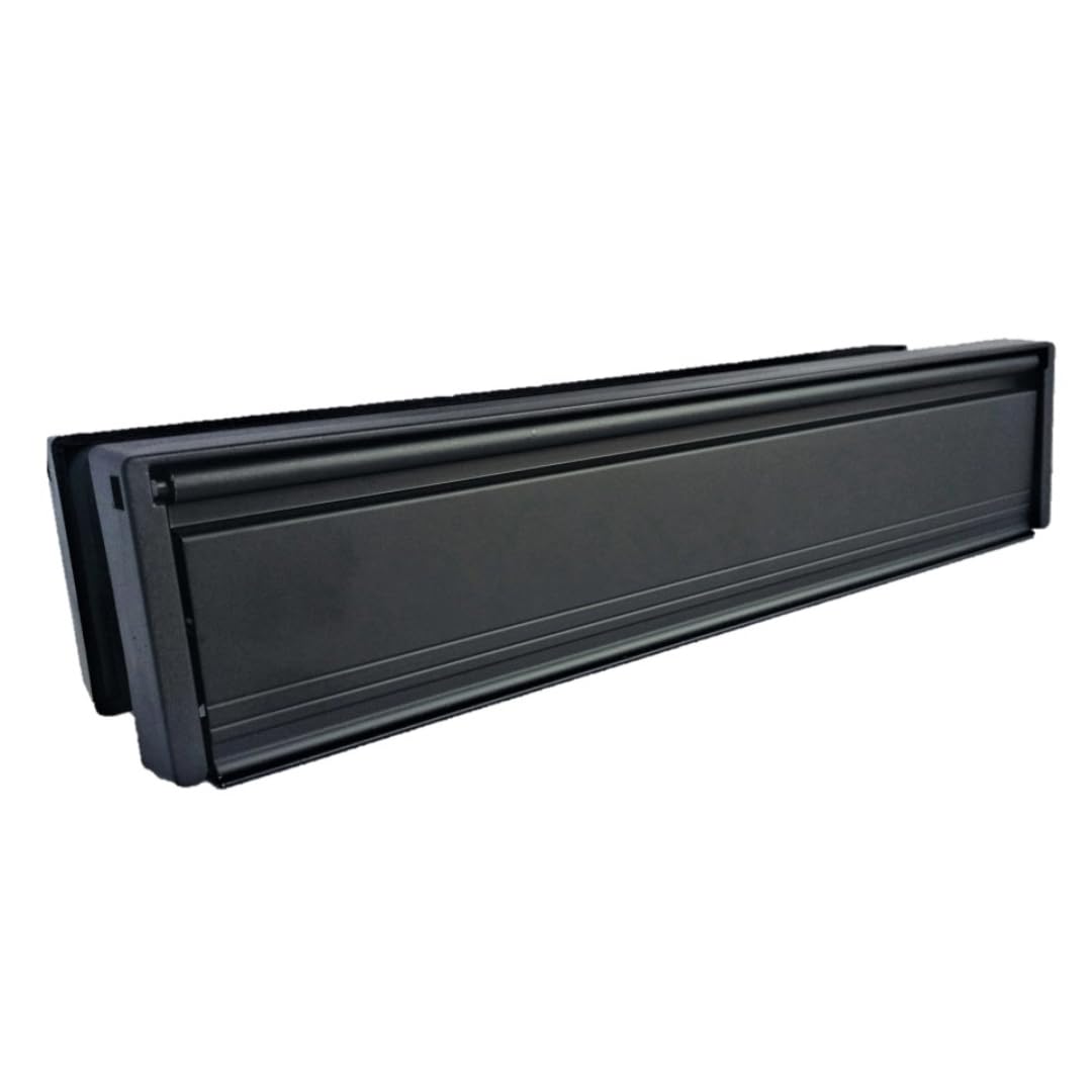 Boîte aux lettres noire de 30,5 cm avec brosses anti-courants d'air, boîte aux lettres en UPVC noir mat avec manche télescopique avec porte de 40 à 80 mm d'épaisseur