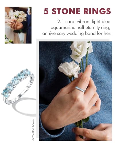 DAYBYDAY 5 Stone Wedding Bands for Women, S925 Sterling Silver Created Ruby/Sapphire/Emerald/Amethyst/Aquamarine/Moissanite Half Eternity Anniversary Rings, Birthstone Jewelry for Wife Mom Grandma Birthday2