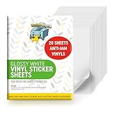 Printable Vinyl for Inkjet Printer (Glossy White | Waterproof | 20 Sheets) - Printable Vinyl for Inkjet Printer Avoid Jams | Printable Vinyl Sticker Paper for Cricut and Silhouette