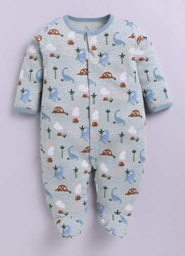 Image of BABY GO Baby Sleepsuit Pack of 3 | 100% Cotton Full Sleeve Footed Romper for Newborn Baby Boys & Girls | Front Open Snap Button Onesie Jumpsuit | Soft Breathable Nightwear