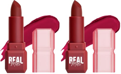 Image of Mila Beaute Real Matte Lipstick | Enriched With Rosehip Extract | Ultra Matte Finish & Long Lasting I Single Swipe, Lightweight & Comfortable - 21-ANTIQUE RED (Pack of 2)