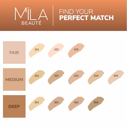 Image of Mila Beaute Longwear Weightless Foundation | Matt Finish With SPF 15 and Vitamin E | Water Resistant Buildable Formula & Super Light | Liquid Foundation | Shade - (203 Beige, 30ml)