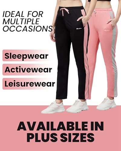 Image of BLINKIN Women's Relaxed Fit Mid Rise Cotton Pajamas Combo, Pack of 2-The Ultimate Track Pants : Ideal Lower for Night Wear & Comfort Wear