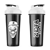  Zeta Drinks - Shaker Booster, shaker mezclador de proteínas y bebidas energéticas con tapa antigoteo, 700ml, totalmente libre de BPA, 1 UNIDAD (Blanco y negro)