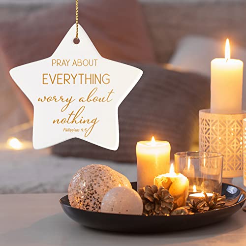 Sieral 6 Pieces Christian Christmas Tree Ornaments Star Shaped Ceramic Flat Religious Bible Verse Inspirational Quotes Merry Hanging Disc, Golden,Gold, 7.6 X 7.6 X 0.4 Cm/ 2.99 X 2.99 X 0.16 Inches #TOP2